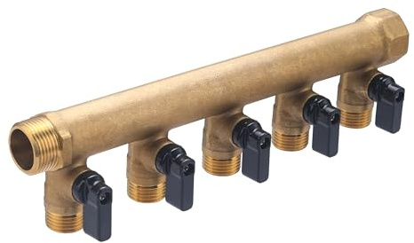 Colector macho-hembra 3/4-5 salidas macho 1/2 con válvulas | Conexión robusta y duradera para instalaciones de fontanería | Resistente a la corrosión | Fácil de instalar | QUICK PLOMBERIE