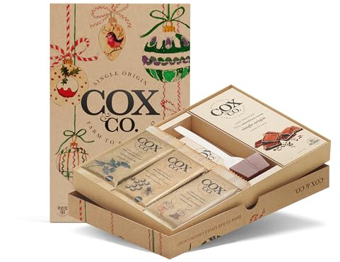 Cox&Co. Christmas Chocolates Gift Set - Luxury Dark Chocolate Selection Box with 4 x Dark Bars + 1 x Hot Chocolate Spoon - Hamper