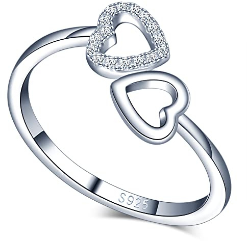 MICGIGI Anello da donna in argento sterling 925 con anello aperto Love Heart regolabile con zirconi