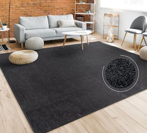 Paco Home Teppich Wohnzimmer Schlafzimmer Esszimmer Kurzflor Moderne Optik Einfarbig Pastell, Grösse:80x250 cm, Farbe:Schwarz