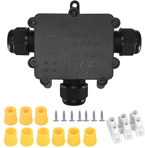 IP68 wasserdichte Abzweigdose, 3 Wege Kabelverbinder, externe Verteilerdose Außen, Leitung Kabelbox Drahtverbinder Drahtbereich 3-8mm & 9-14m Klemmen Aufputz Wasserdicht