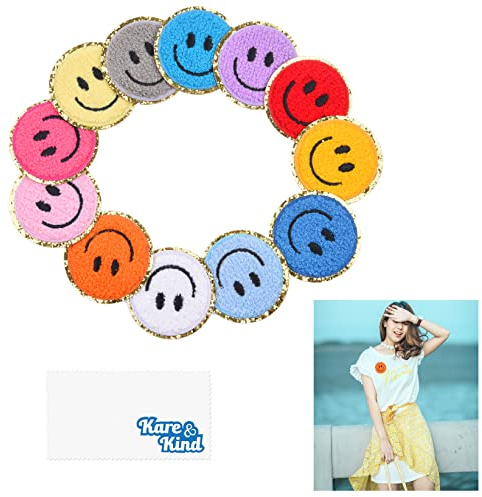 Kare & Kind Patches zum Aufbügeln (Smiley) - zum Aufnähen/Eisen für Kleidung, Hemden, Uniform, Kleider, Jacken, Taschen, Hüte, – Heimwerken, Basteln, Kunst