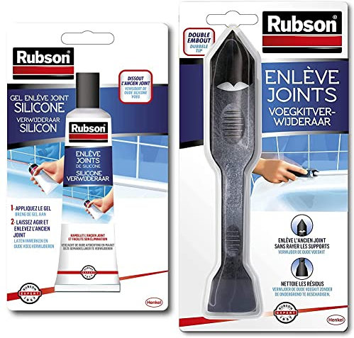 Lot de 2 produits Rubson - Enlève Joints Silicones, spécialement adapté pour retirer les joints de silicone, tube de 80 ml & Enlève Joint à double embout, Outil pour enlever facilement les joints en silicone