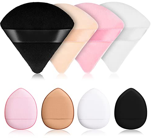 Sibba Loose Powder Puffs 8 Pieces Multi-colored Makeup Setting Triangle Face Foundation Cushion Pads Beauty Blender Applicator Cosmetics Portable Holder Strap Sponge Soft Mini Cover