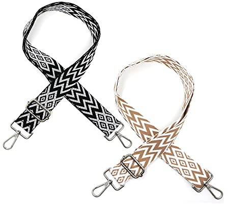 2 Stück Boho Verstellbar Schultergurt für Taschen Breit 3.8cm, Taschengurt 80-141cm, Tragegurt Schulterriemen mit Karabiner für Schultertaschen Taschen Handtaschen (2 Farben)