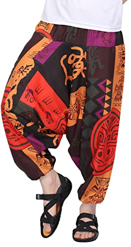 Whitewhale herr bomull solid haremsbyxor yogabyxor hippie byxa, Lila, one size