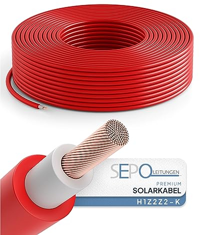 SEPO-Leitungen Solarkabel 6mm² 15m – Solarleitung H1Z2Z2-K - Made in EU - Doppelt isoliert für Photovoltaik-Systeme – inkl. 0% MwSt. gem. § 12 Abs. 3 UStG (Rot - 15 Meter)