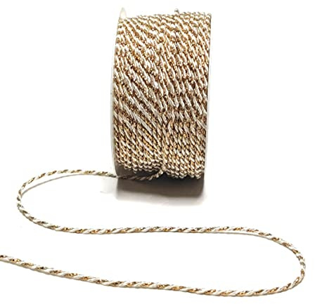 s.dekoda Kordel 50m x 2mm zweifarbig Weiß - Gold Drehkordel Dekoband Kordelband Kordelschnur