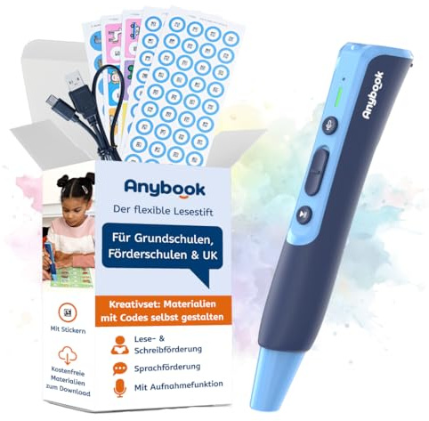 ANYBOOK PRO KREATIVSET – der Flexible Lesestift | Lese- & Schreibförderung | Sprachförderung | UK | DaZ | mit Aufnahmefunktion, Stickern & Codes zum selbstständigen Erstellen von Materialien (PC/MAC)