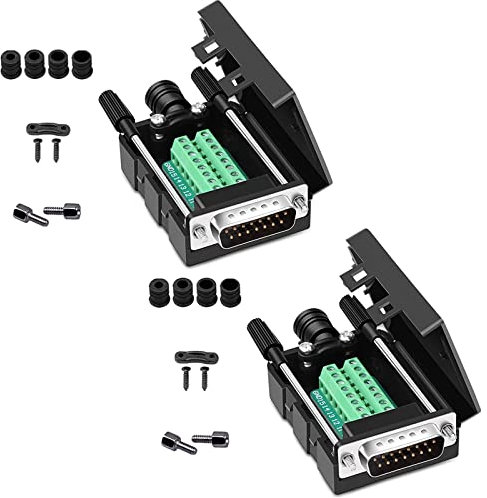 Harissess DB15 Lötloser serieller zu 15-poliger Port Terminal Stecker Adapter Stecker Breakout Board mit Case Long Bolts Muttern (2Stück Stecker)