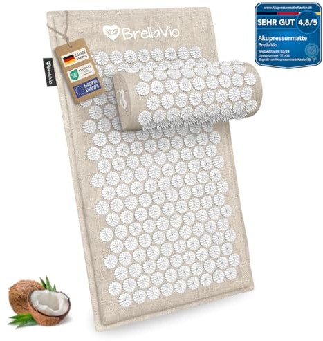 BrellaVio Akupressurmatte mit Kissen - Akkupunktur Massage Matte - Akupressur zur Entspannung für Rücken, Nacken, Schulter und Fuß - Stachelmatte gegen Verspannungen