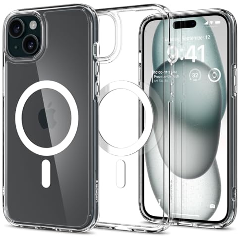 Spigen für iPhone 15 Ultra Hybrid MagFit Hülle [Anti-Yellowing] Case Handyhülle Transparent Dünn Slim Kompatibel mit MagSafe -Weiß
