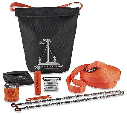 Nordic Pocket Saw Rope Saw Double-Sided Chain - The Arborist V.2-83 cm Rope Chainsaw for High Branches - Chain Saws for Cutting Trees - 11m Long Straps & Storage Bag - Tree Trimmer Long Reach