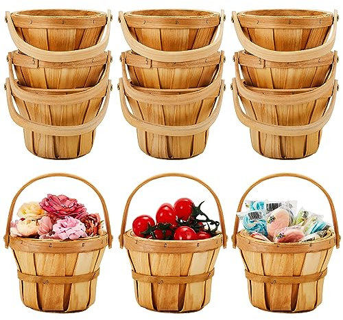 Marsui Mini-Apfelkörbe aus Holz, Großpackung für Geschenke, 10 x 13 cm, Bauernmarkt, Beerenkörbe mit Griff für Herbst, Picknick, Garten, Pflücken, Obst, Erdbeere, Blumen, Basteln, Zuhause, Hochzeit