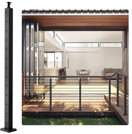 VEVOR Poteau de rampe d'escalier câble, 106,7x5x5 cm, poteau de garde-corps de pont avec trou pré-percé, kit poteau de main courante d'escalier inoxydable avec support de montage, LGZHYK106.7555CQAV0