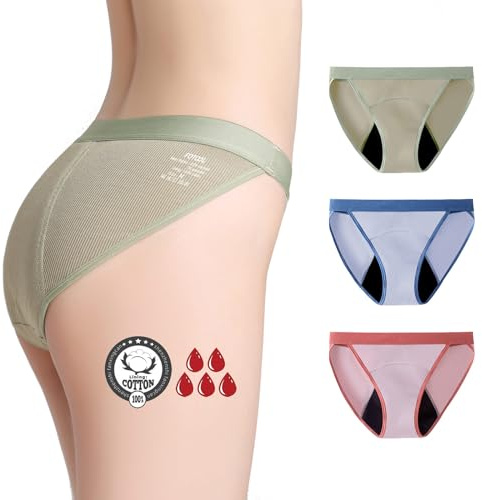 FOTOOL String Tanga Damen Baumwoll unterwäsche Frauen periodenunterschwäsche Starke blutung Menstruation Postpartum perioden Bikini (3 Colors, L)