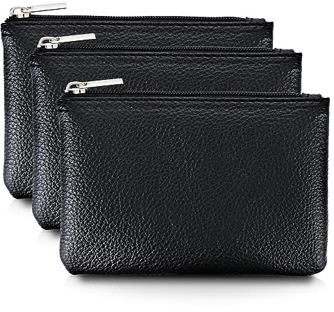 simarro Leather Zipper Coin Purse, PU Lychee Pattern Coin Purse Portable Change Wallet Mini Coin Pocket Pouch Change Holder for Men & Women 3 pcs Set (Black)