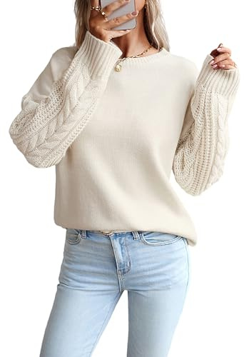 Heersan Jersey Mujer Cuello Redondo Manga Larga Tallas Grandes Suéter de Mujer Punto Elegante y Suelto suéter de Punto de Cuello Redondo de Manga Larga