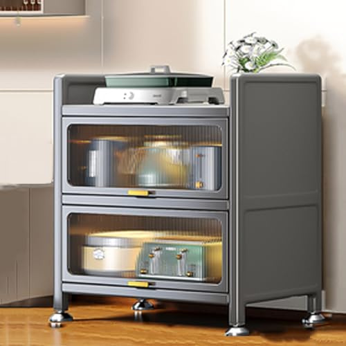 Armoire De Cuisine ,Buffet Meuble De Rangement avec Porte Rabattable,étagère De Cuisine Rangement en Métal,Étagère Micro-Ondes,pour Cuisine, Salon, Bureau,Armoire Multi-rangements ( Color : Nero , Siz