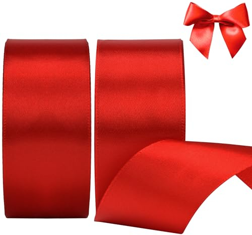 AWCIGG Satinband Rot 40mm, 44 Meters Dekoration Geschenkband Breit Schleifenband Stoffband Bänder für Geschenkverpackungen, Floristen, Nähen, Autos, Hochzeit, Valentinstag, Weihnachten (22M/Rolle)