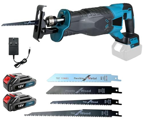 Sega Alternativa a Batteria，Compatibile con Makita 18V Batteria, Sega a Gattuccio Elettrica Senza Spazzole con 4 Lame per Tagliare Metallo, Tubi in PVC, Potatura Di Slberi (2 x 5500mah Batterie)