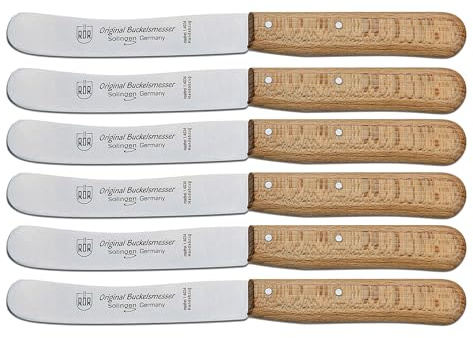 RÖR Küchenmesser/Brotzeitmesser - Buckelsmesser Set 6-teilig mit Glattschliff - rostfrei mit Buchenholzgriff - Länge: ca. 22 cm - Made in Germany/Solingen