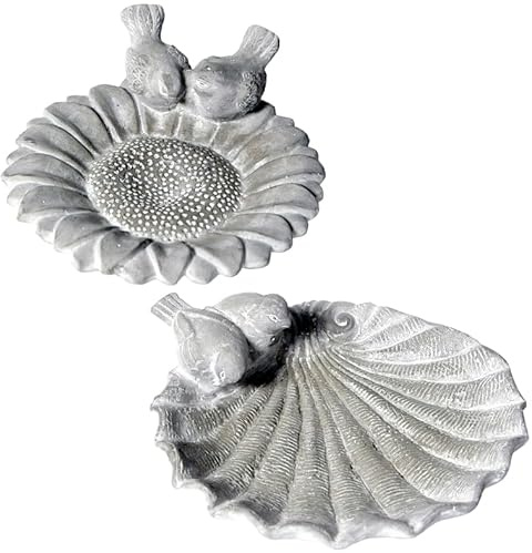2 x Vogelbad/Vogelfutterschale - Sonnenblume & Muschel - Stein - 25 x 23 cm