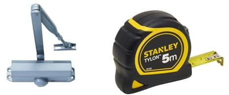 Bricard 6100107 Ferme-Porte à bras compas force 2 à 4 (jusqu'à 80kg) & Stanley 1-30-697 - Mètre Tylon Bi matière 5m X 19mm - Ruban Anti-Corrosion - Blocage Du Ruban - Position Du Zéro Réel