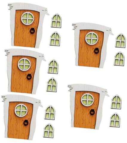 TOYANDONA 5sätze Garten Feen Tür Mini Haus Aus Holz Kreative Hängende Fenster Für Bäume Einzigartiges Garten Zubehör Für Weihnachtsdekoration Wetterfest Und Langlebig
