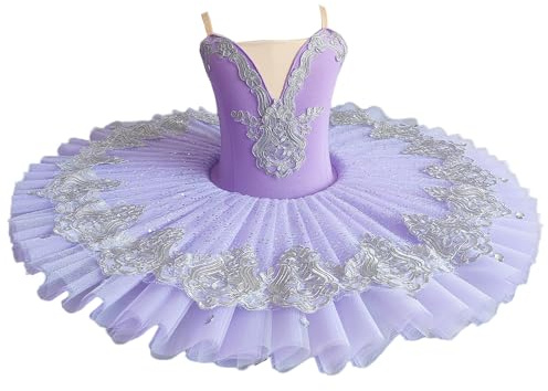 Xytraiihw Professioneller Ballett-Tutu-Rock Für Kinder, Damen-Ballettkleid Für Erwachsene Mädchen Kinder Bühnenkleidung Schwanensee-Tanz-Ballerina-Kostüme,Lila,160