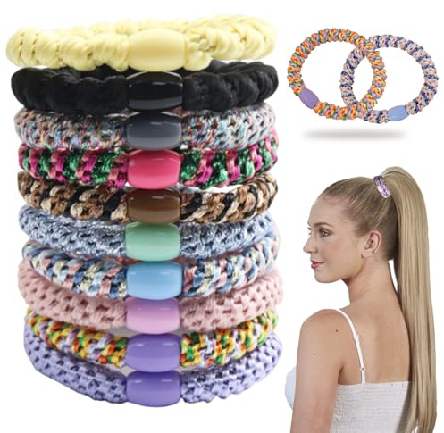 YIZWINS Lot de 10 élastiques à Cheveux pour Femmes et Filles, Bandes en Coton Doux Tissé, Attache Cheveux Femme, Attaches élastiques pour Cheveux épais et Bouclés Sans Dommages, Sans Plis