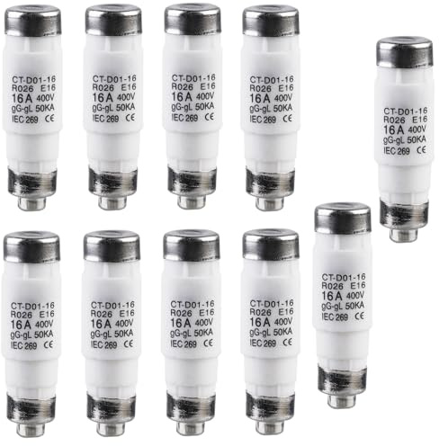 WIYETY 10 Stück 16A CT-D01-16 gL/gG 400VAC Sicherungen, D0-Sicherungseinsatz, Schmelzsicherung für Kabel und Leitungsschutz, Elektrische Installation