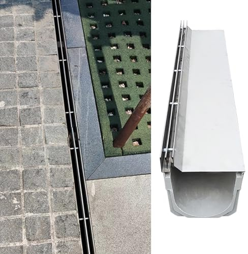 Canaletta Scolo Acqua Piovana Canaletta Drenante per Patio Lineare con Copertura, Griglia in Acciaio Inox per Canale di Grondaia, Filtro per L'acqua Piovana di Scarico Della Trincea Esterna(W-15cm(5.9