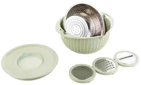 Passoire de Cuisine,4-1 Passoire avec bol,Passoire de cuisine avec couvercle et râpe,Ensemble passoire de Cuisine,ustensiles de cuisine pour laver,couper et pétrir,lavage végétarien,saladiers(‌Vert)