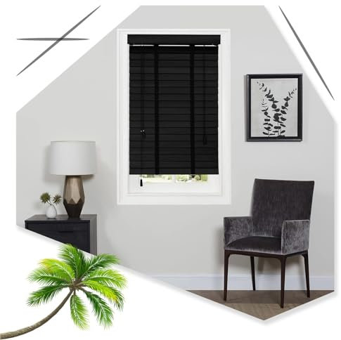 Jolan Jalousien 50mm Lamellen,Horizontale Fenster Jalousie,Verdunkelungs/Wärmedämmungs/Sonnenschutz Holz Jalousette,40-150cm Breite Jalousetten Schwarz,Sichtschutzvorhänge,W×H-110×130cm(43 * 51in)