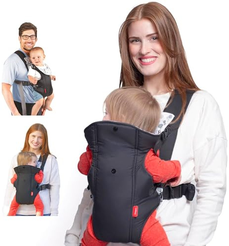 Nuby Marsupio deluxe per neonati: da neonato a bambino, con supporto lombare per 3,5-14,9 kg. Bavaglino leggero in tessuto a rete traspirante Bonus massaggiagengive rimovibile per bambini Colore: nero