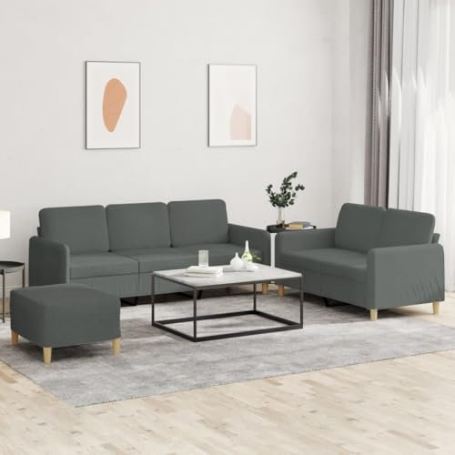 CINDERFUL 3-TLG. Sofagarnitur mit Kissen Dunkelgrau Stoff,Bequeme Polstergarnitur mit Fußhocker: Stilvoll Entspannen im Wohnzimmer Möbel, Wohnzimmer