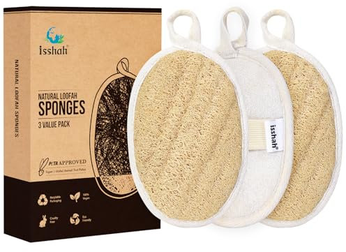 Natural Loofah Sponges, FSC Certified and PETA Approved Shower Loofah Sponge, 3 Pack