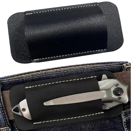 Xiciki Gürtelschnalle Messerscheide, Horizontale Messerscheide Gürtel, Messertasche für Gürtel, Messer Gürteltasche Leder, 12 cm Gürtelholster Klappmesser für Kräutermesser Outdoor Survival(Schwarz)