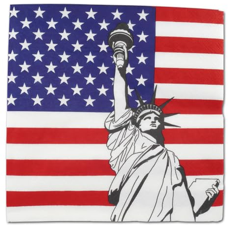 Papierservietten mit USA Flagge Motiv – 200 Stück, 33x33 cm, 1/4 Falz, 3-lagig für amerikanisches BBQ, Fanparty, Nationalfeiertag, Länderdeko oder Mottopartys (10 x 20 Servietten)