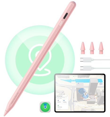 ESR Find My Stift für Apple iPad 2018-2026, Geo Digital Pencil, „Wo ist?“ | Stift mit Neigungssensitivität für iPad A16/10/9/8 & Air 13/11 & Pro 12.9/13/11 & Mini 7/6/5, Rosa (Kein Kabelloses Laden)