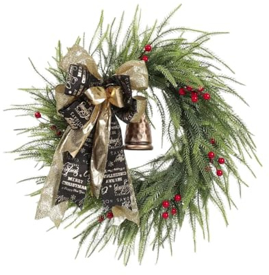 Corona Di Natale - Corona Di Porta Di Natale | Corona Di Campanelle Di Natale Artificiali | Corone Di Natale per Porta D'ingresso | Corona Di Natale Artificiale Vintage Decor Boho per Finestra