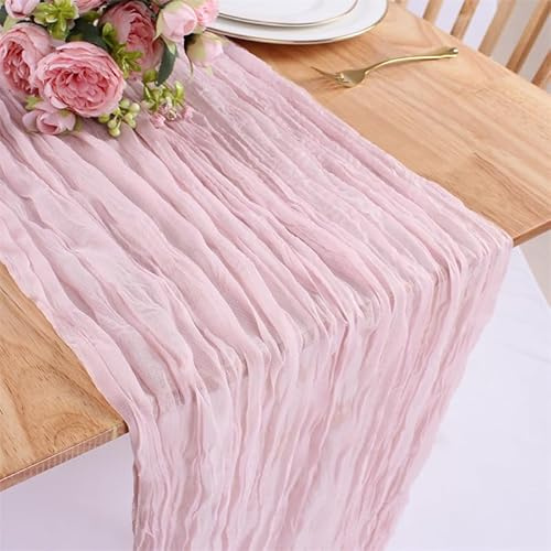 Boriad 2 Stück Mode Boho Gaze Käsetuch Tischläufer Rustikaler Durchsichtiger Läufer,Tischdecke für Hochzeit， Dekoration, Geburtstagsparty, 90 x 300 cm,Rosa