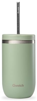 QWETCH - Cold Cup Isotherme 470ml Vert Tilleul - 24h Glacé & 12 Froid - Inox Recyclé, Anti-Éclaboussure - Idéale pour Boissons Fraîches, Bubble Tea et Café Glacé