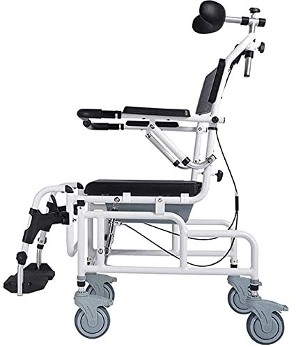 Chaise percée 4 en 1, chaise de douche percée, fauteuil roulant de toilette pour patient à hauteur réglable, fauteuil roulant léger multifonctionnel, pédale et accoudoir pouvant être relevés, pour pe