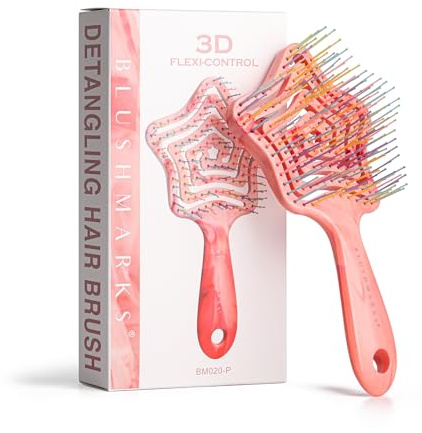 BLUSHMARKS Detangling Wet Hair Brush for Thin or Straight Hair, Vented Detangler Hairbrush with Double-Layered Ultra and Soft-Nylon Bristles for Wet or Dry Hair, Gift for Women Girls Kids