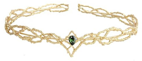 Krone mit Kristallen, Haarreifen, Brautkrone, Stirnreifen für Prinzessin oder Königin, für Geburtstag, Hochzeit, Halloween, Kostüm-Party (Gold Grün)