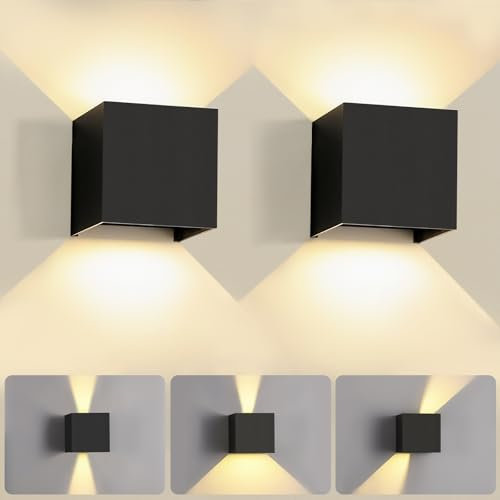PQETBV 2 Pezzi Applique LED da Parete Interno, LED Lampade da Parete Esterno IP65 Impermeabile Angolo del Fascio Regolabile Per Balconi, Corridoi, Camere da Letto, Bagno