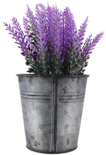 POPETPOP Artificial Potted Lavender Flower Lifelike Desktop Decoration for Home Office Events Elegant Iron Pot Faux Plant Ornament for Stress Relief and Fresh Atmosphere