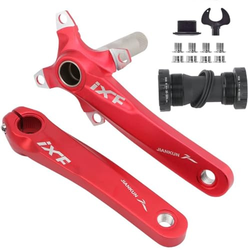 CYSKY Jeu de Manivelle 175mm 104 BCD VTT Pedalier avec kit de Support inférieur et boulons de chaîne pour VTT BMX vélo de Route (Rouge)